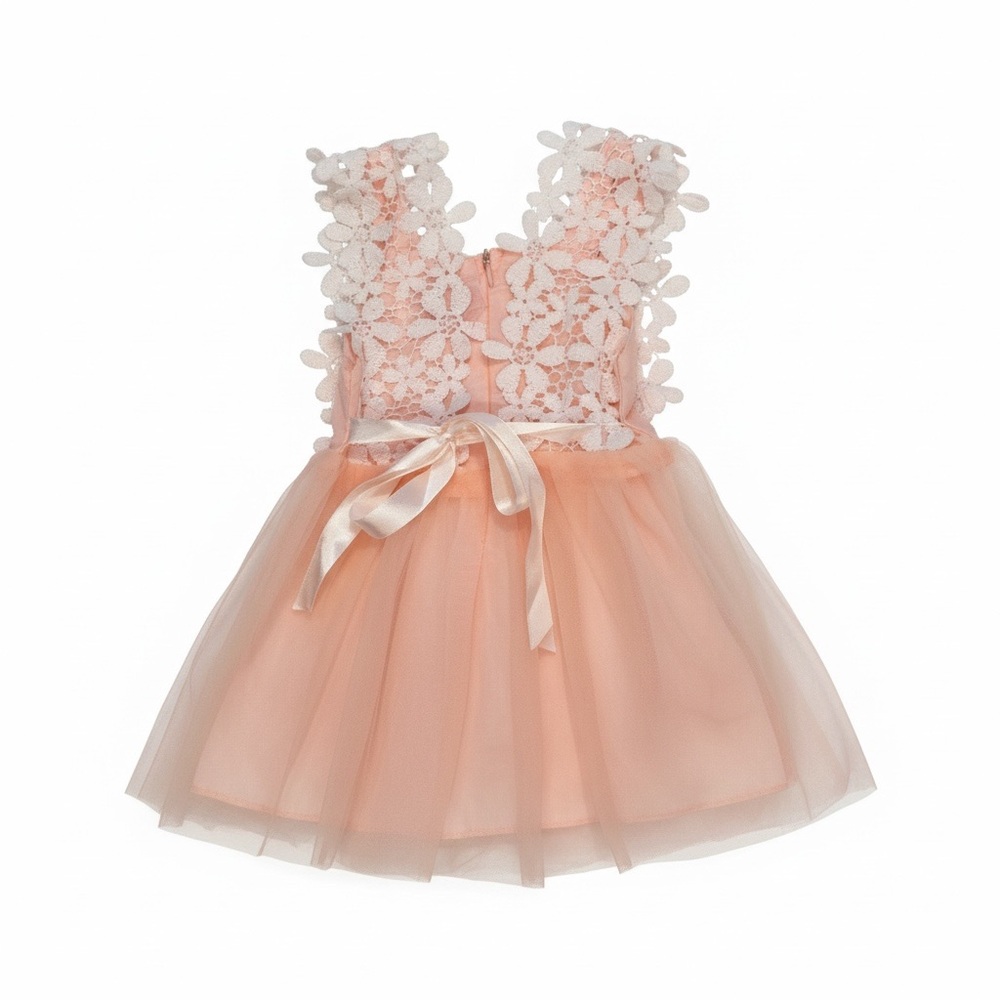 Peach Tulle Lace‎ Flower Girl Dress 2-3T Birthday Wedding Princess NWOT - Picture 5 of 6